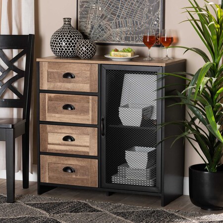 Baxton Studio Connell Industrial Two-Tone Natural Brown and Black Finished Wood and Black Metal Sideboard Buffet 196-12068-ZORO
